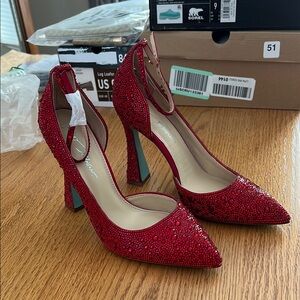 Betsey Johnson Red Stiletto Heels with Glitter Finish